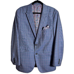 Alan Flusser Blue Checkered Blazer with Floral Accent